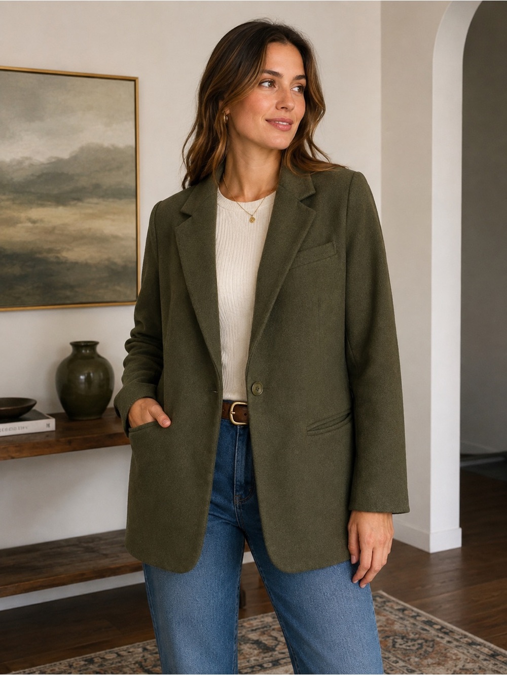Eddie Bauer sz M olive green wool/angora classic blazer
